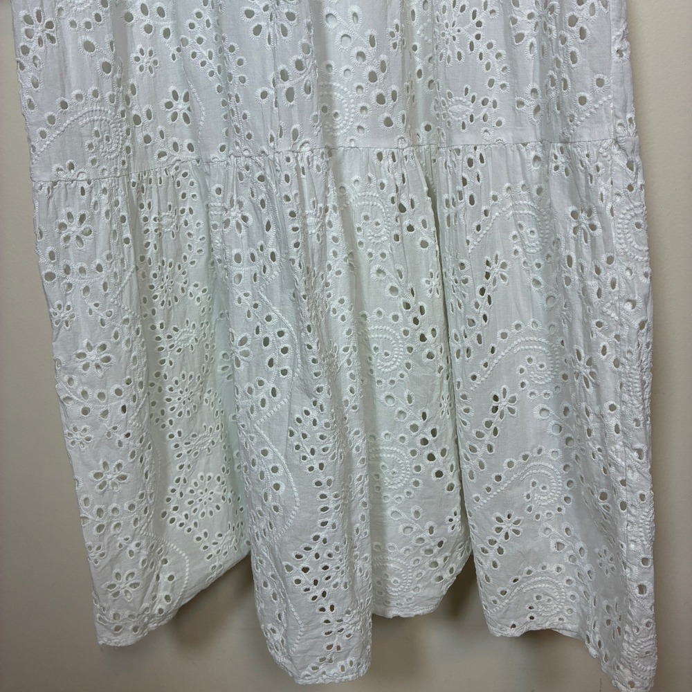 Zara Eyelet Embroidered Tiered Midi Dress Size M White Long Sleeve Bridal Beachy - Picture 6 of 10